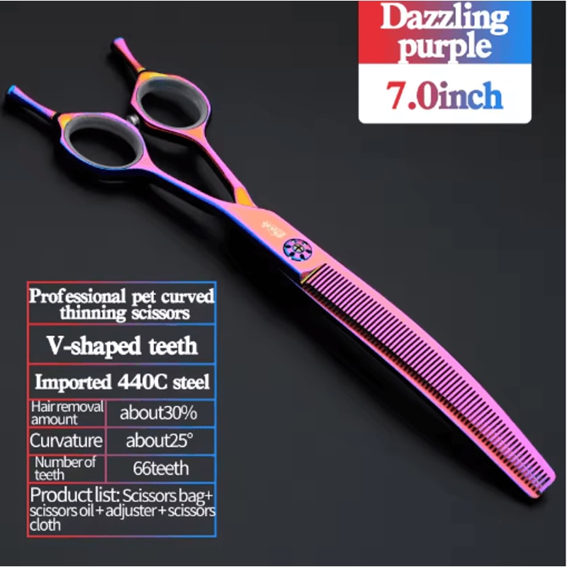 Professional 7 Inch JP440C Pet Grooming Scissors Set With Curved Fishbone Teeth Blades 6
