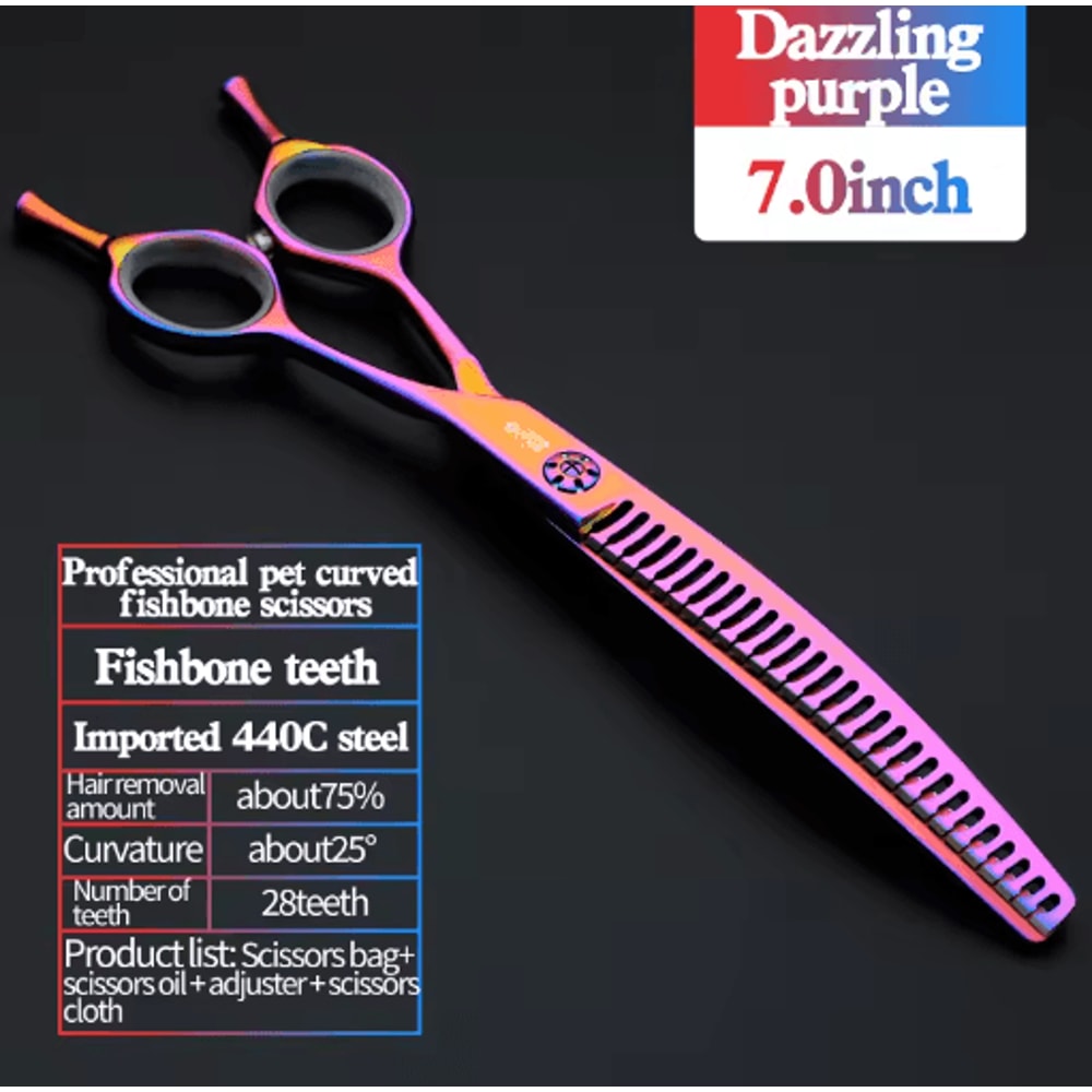 Professional 7 Inch JP440C Pet Grooming Scissors Set With Curved Fishbone Teeth Blades 8
