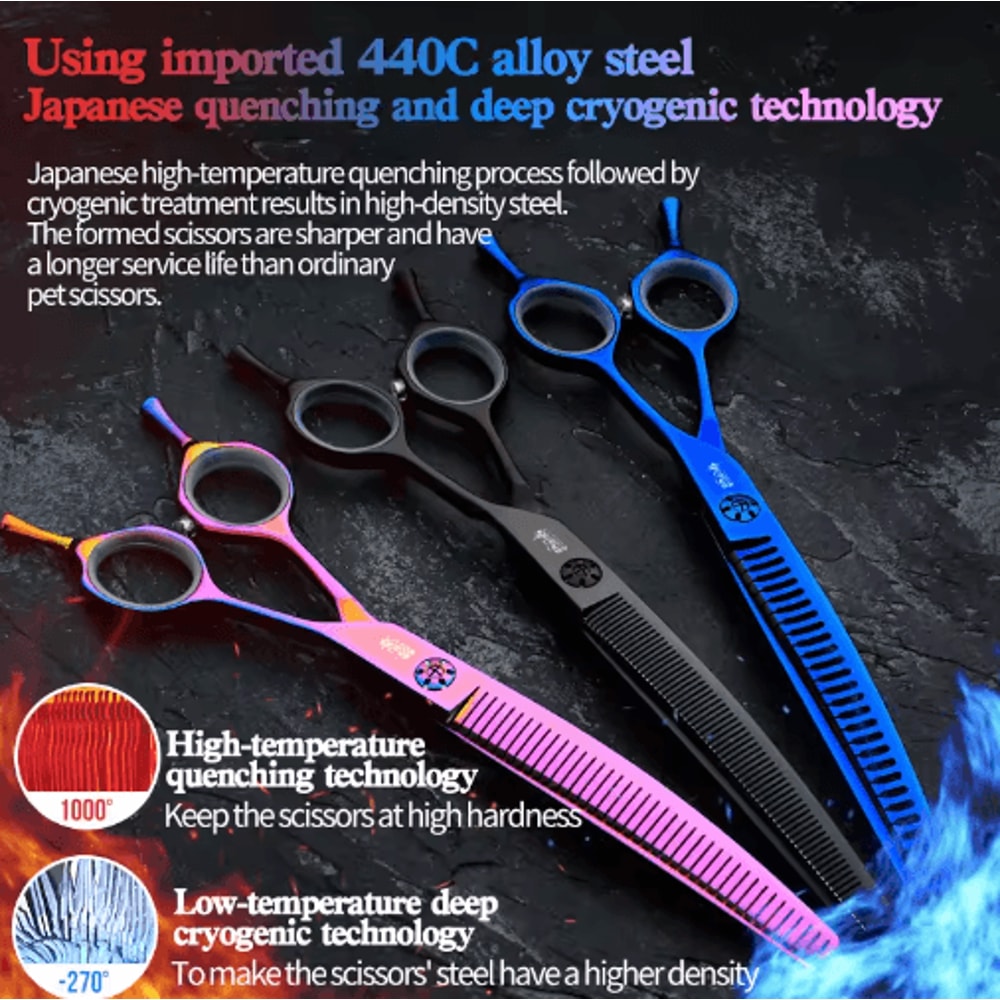 Professional 7 Inch JP440C Pet Grooming Scissors Set With Curved Fishbone Teeth Blades 11