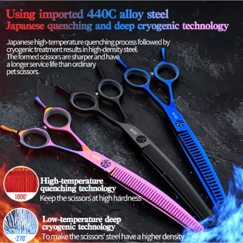 Professional 7 Inch JP440C Pet Grooming Scissors Set With Curved Fishbone Teeth Blades 11