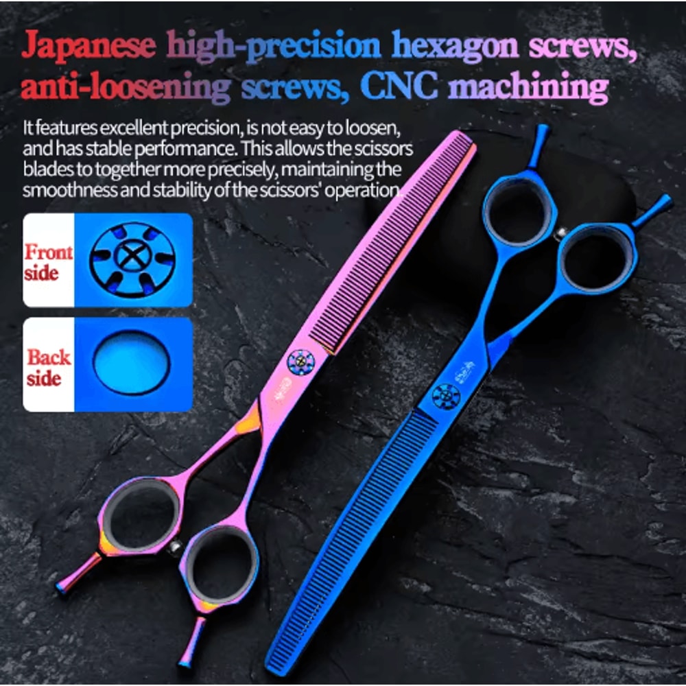 Professional 7 Inch JP440C Pet Grooming Scissors Set With Curved Fishbone Teeth Blades 12