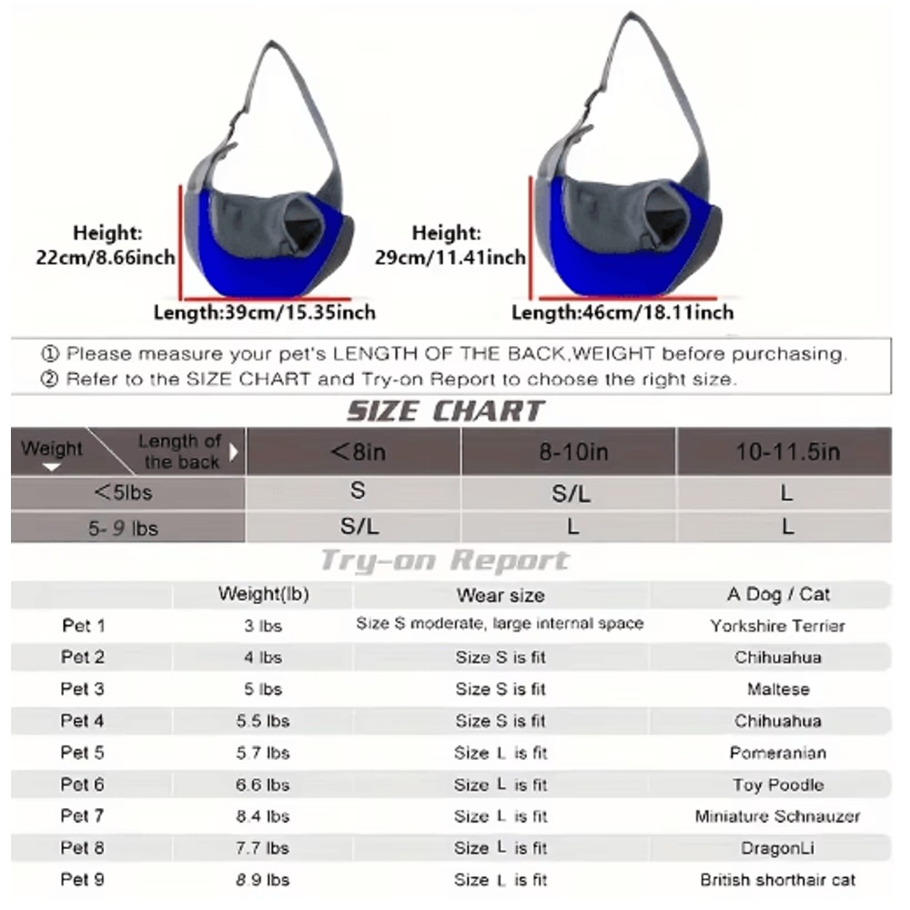 Breathable Dog Sling Carrier Backpack For Puppies Cats Travel Crossbody Pet Bag 12