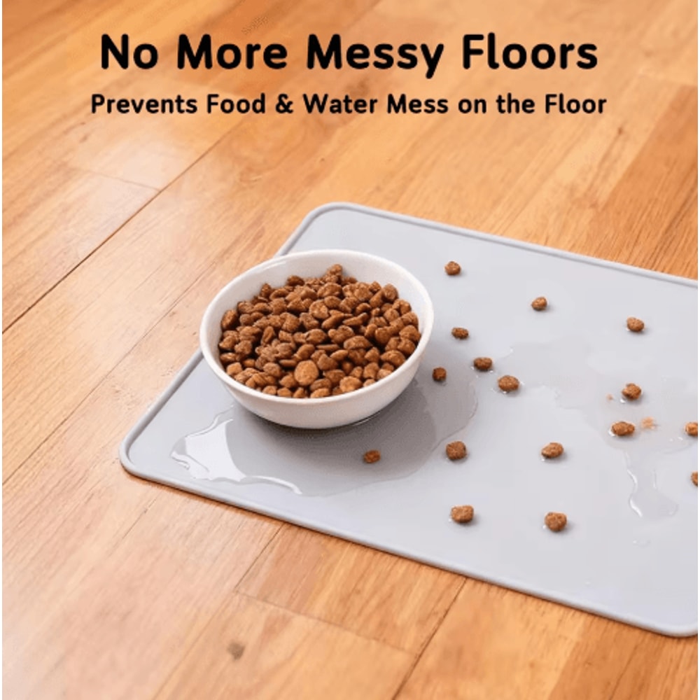 Waterproof Silicone Pet Feeding Mat For Cats Dogs NonSlip Food Bowl Placemat With Raised Edge 10