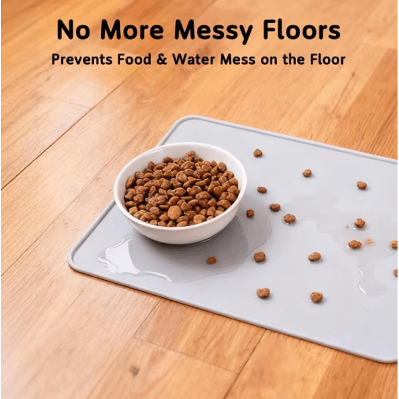 Waterproof Silicone Pet Feeding Mat For Cats Dogs NonSlip Food Bowl Placemat With Raised Edge 10
