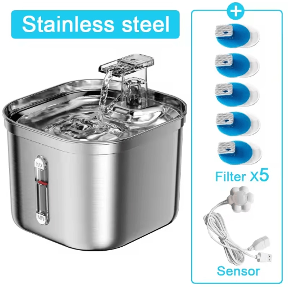 Automatic Stainless Steel Pet Water Fountain With Sensor Ultra Quiet Pump 1