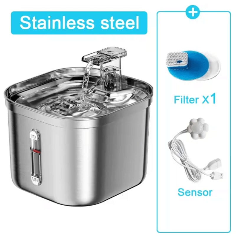 Automatic Stainless Steel Pet Water Fountain With Sensor Ultra Quiet Pump 2