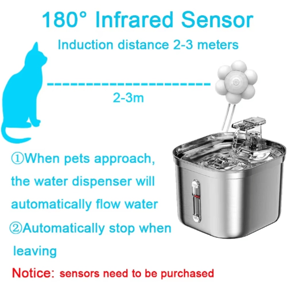 Automatic Stainless Steel Pet Water Fountain With Sensor Ultra Quiet Pump 8