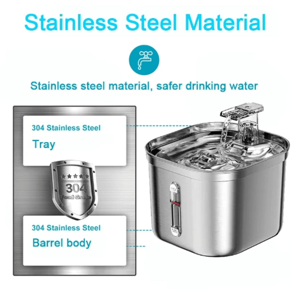 Automatic Stainless Steel Pet Water Fountain With Sensor Ultra Quiet Pump 9