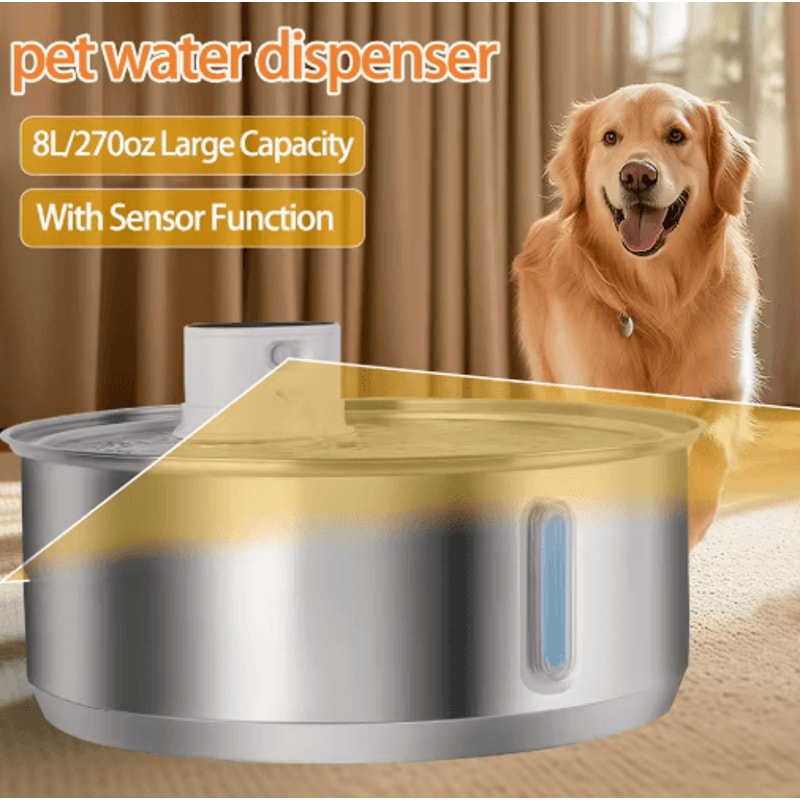 8L Automatic Stainless Steel Pet Water Fountain With Smart Sensor For Multiple Pets 0