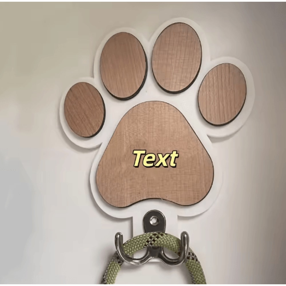 Custom Wooden Paw Print Dog Leash Hanger Decorative Wall Hook For Collars Pet Accessories 1