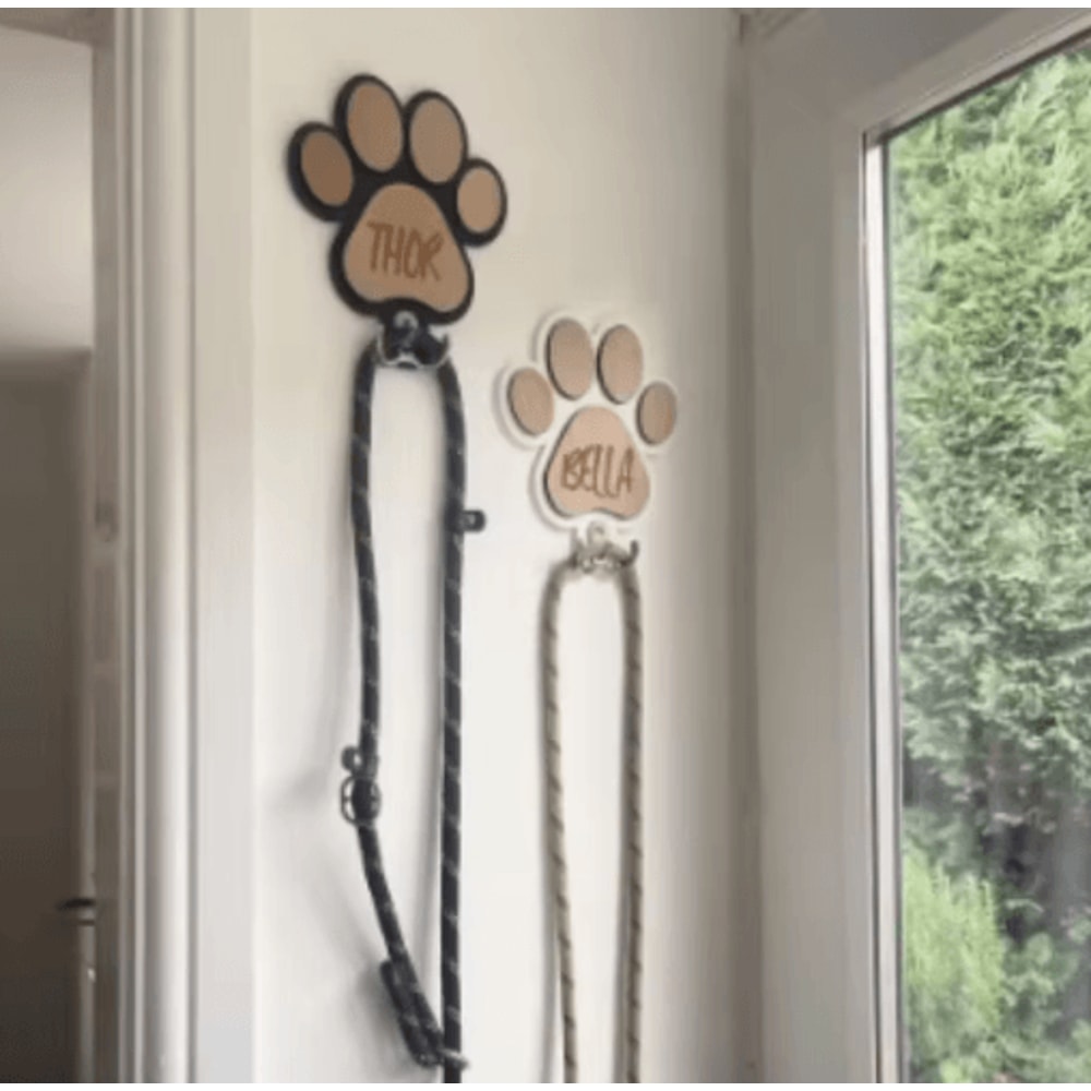 Custom Wooden Paw Print Dog Leash Hanger Decorative Wall Hook For Collars Pet Accessories 3