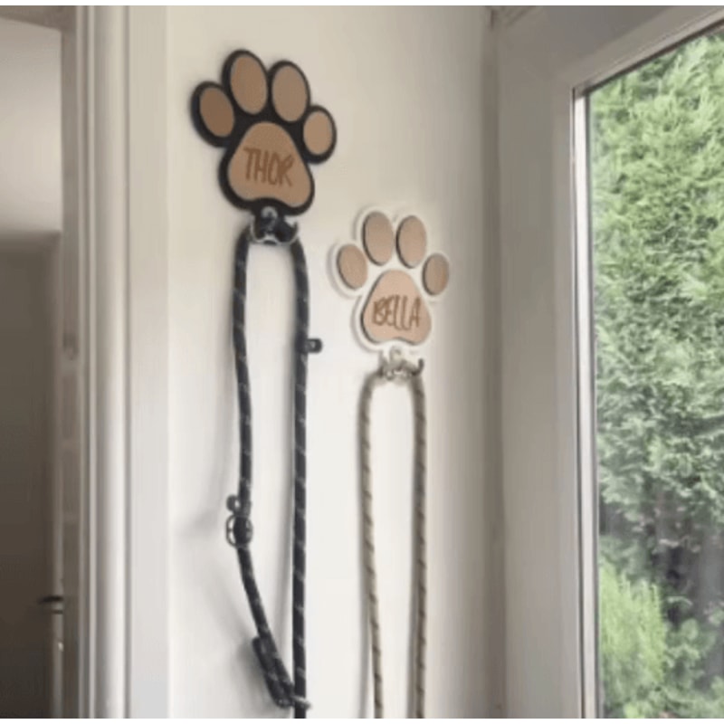 Custom Wooden Paw Print Dog Leash Hanger Decorative Wall Hook For Collars Pet Accessories 3
