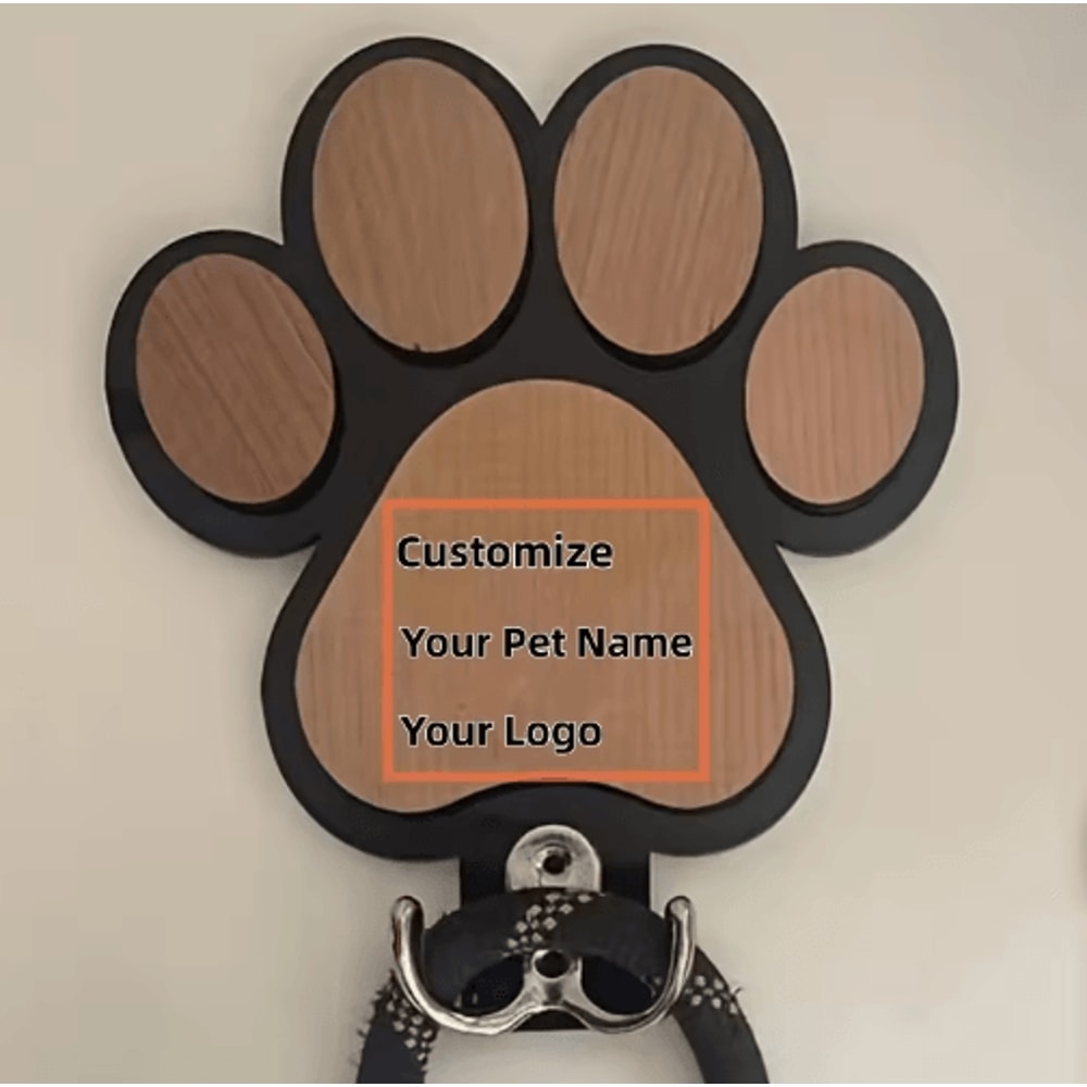 Custom Wooden Paw Print Dog Leash Hanger Decorative Wall Hook For Collars Pet Accessories 6