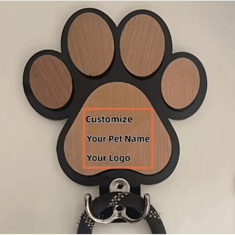 Custom Wooden Paw Print Dog Leash Hanger Decorative Wall Hook For Collars Pet Accessories 6