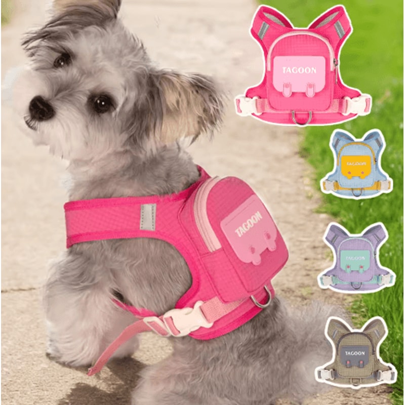 Adjustable Reflective Dog Cat Harness With Leash And Backpack Set 0