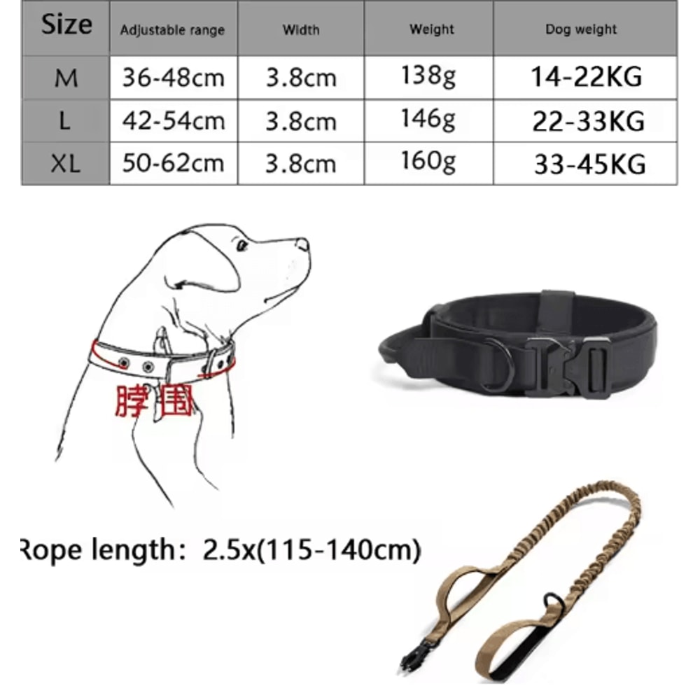 Adjustable Tactical Dog Collar Traction Rope For Medium Large Dogs 7