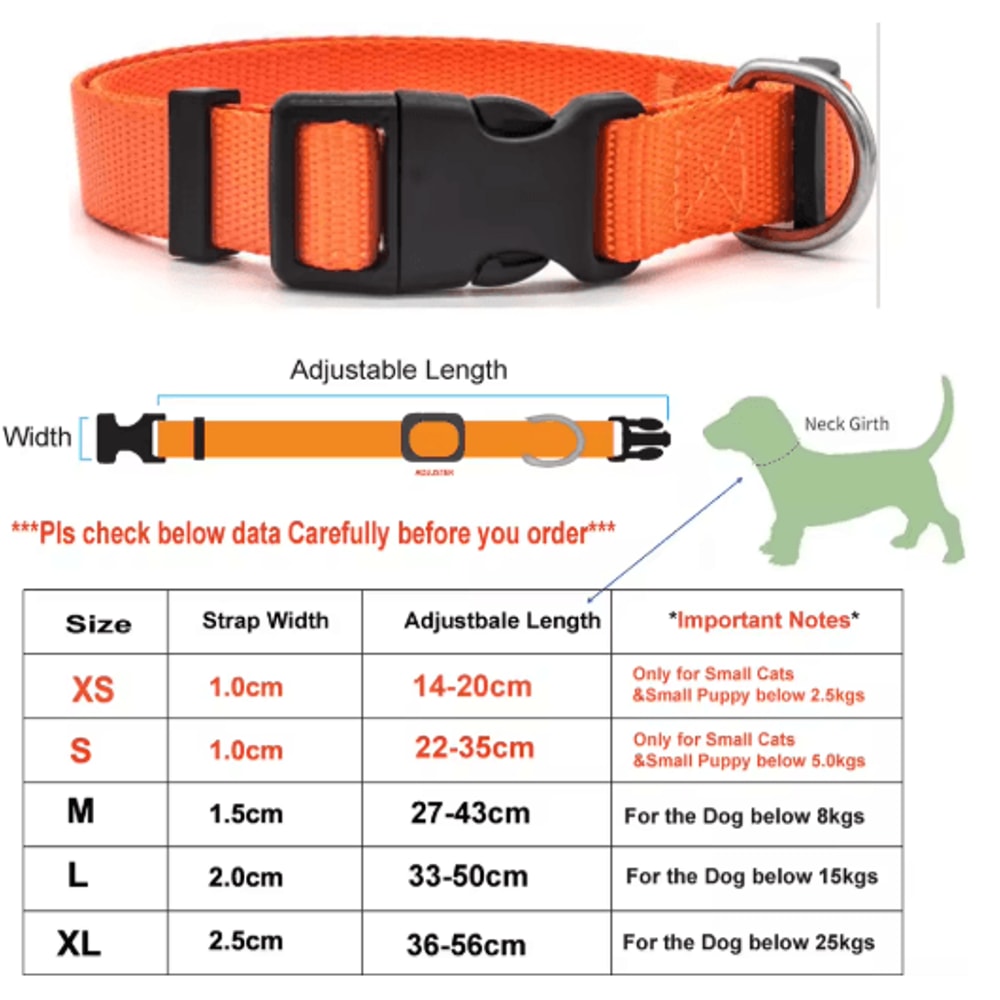 Adjustable Nylon Pet Collar For Puppies Kittens Dogs Cats 10