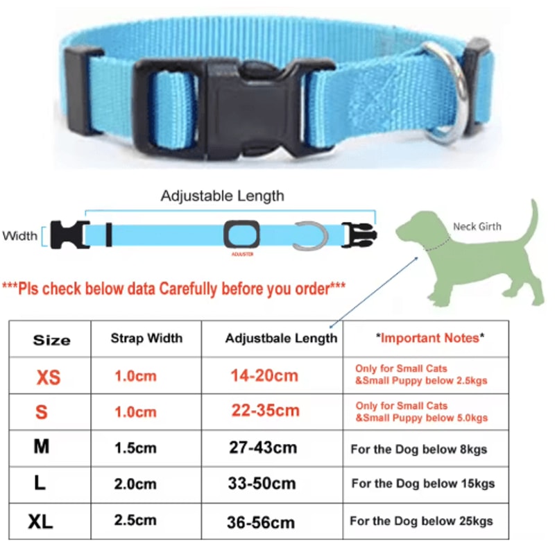 Adjustable Nylon Pet Collar For Puppies Kittens Dogs Cats 7