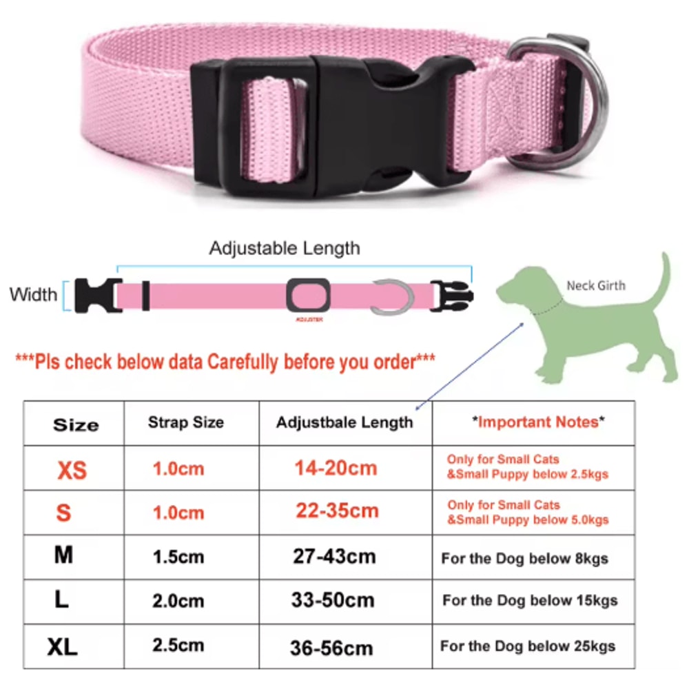 Adjustable Nylon Pet Collar For Puppies Kittens Dogs Cats 8