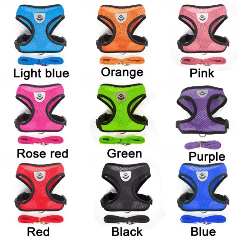 Soft Breathable Mesh Pet Harness Leash Set For Dogs Puppies Cats 13