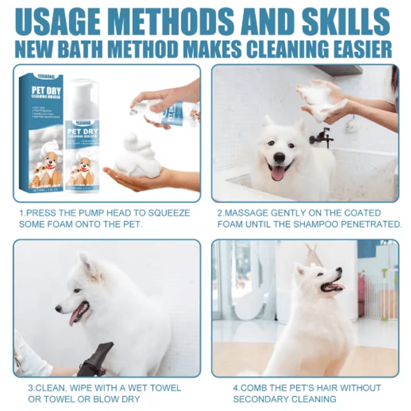 YEGBONG NoRinse Pet Dry Shampoo Gentle Odor Neutralizing Foam For Dogs Cats 6