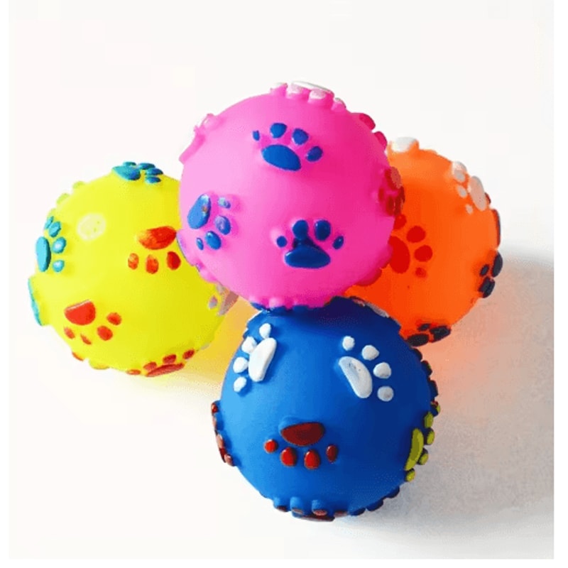 Footprint Sound Rubber Dog Ball Interactive Puppy Chew Play Toy 1