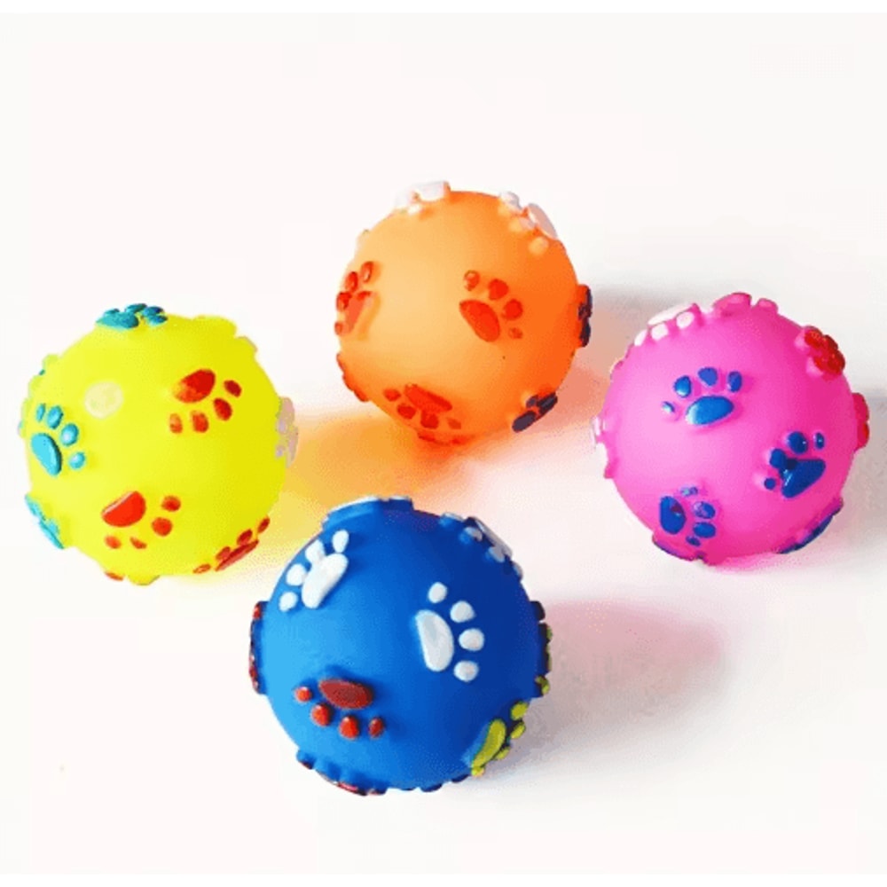 Footprint Sound Rubber Dog Ball Interactive Puppy Chew Play Toy 2