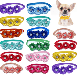 cute flower pet bow ties with diamond accents – colorful grooming accessories for dogs & cats (50/100pcs)