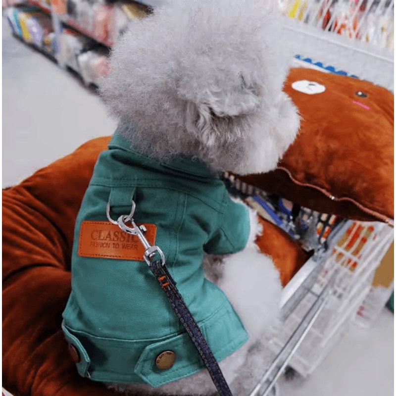 Denim Dog Jacket Harness Outfit With D Ring Leash Hook For Small Medium Dogs 5