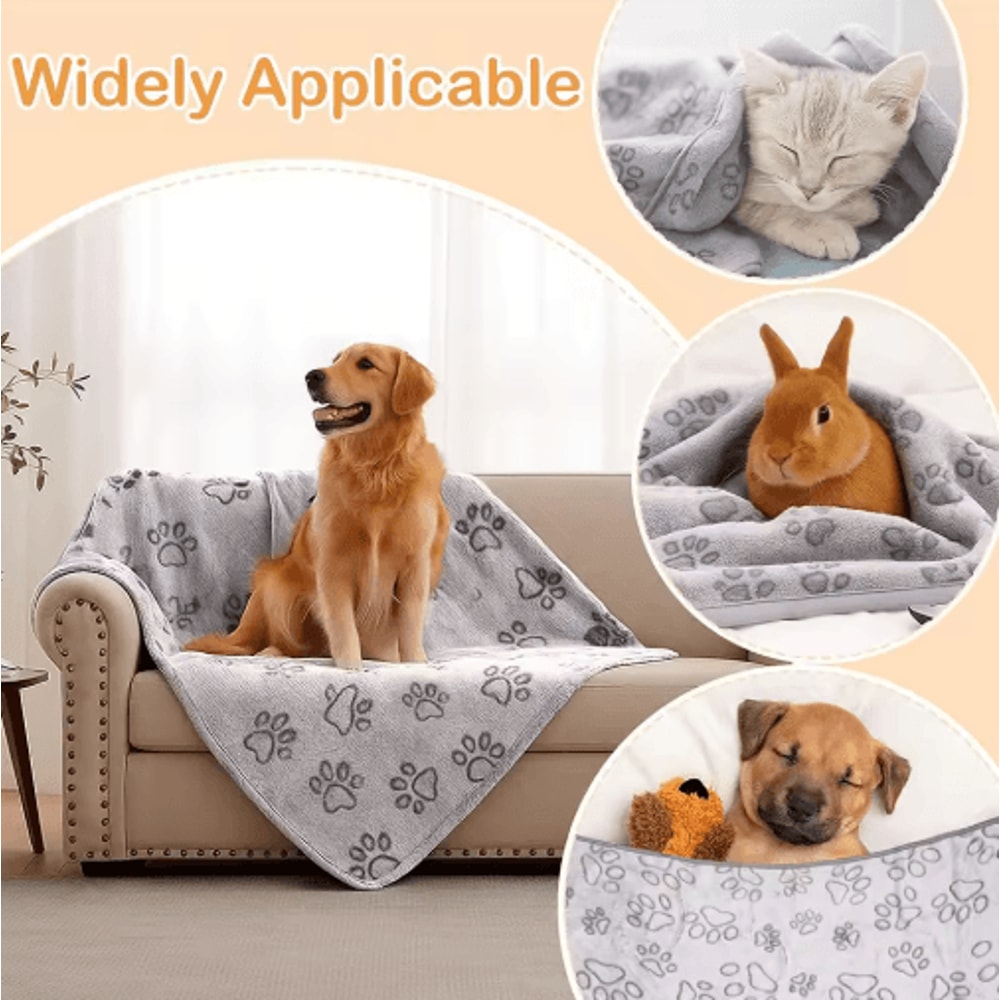 Cozy Plush Paw Print Pet Blanket Soft Flannel Bed Mat For Cats Dogs 4