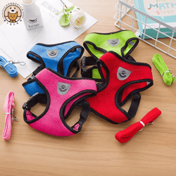 breathable summer dog harness & leash set lightweight pet chest vest for small dogs & cats