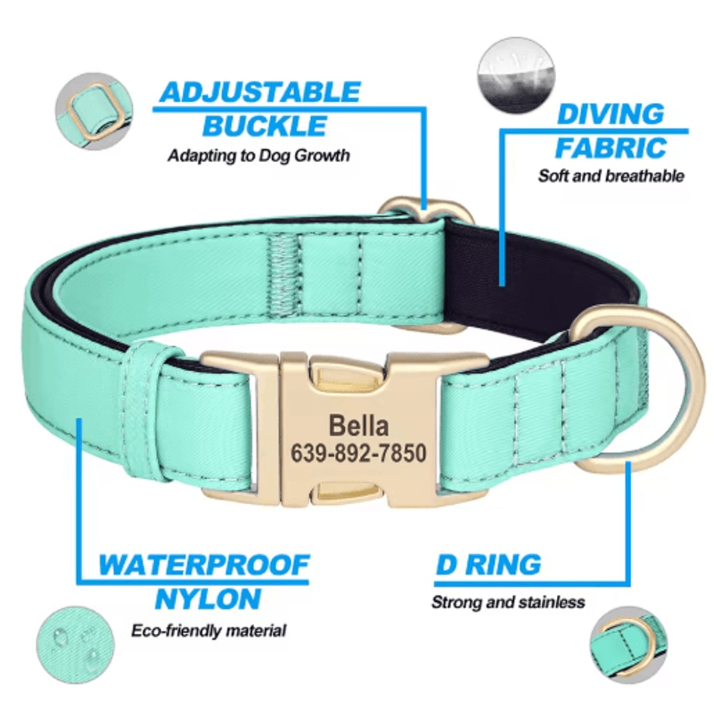 Personalized Waterproof Dog Collar Soft Padded Engraved Nylon Collar For Dogs 11