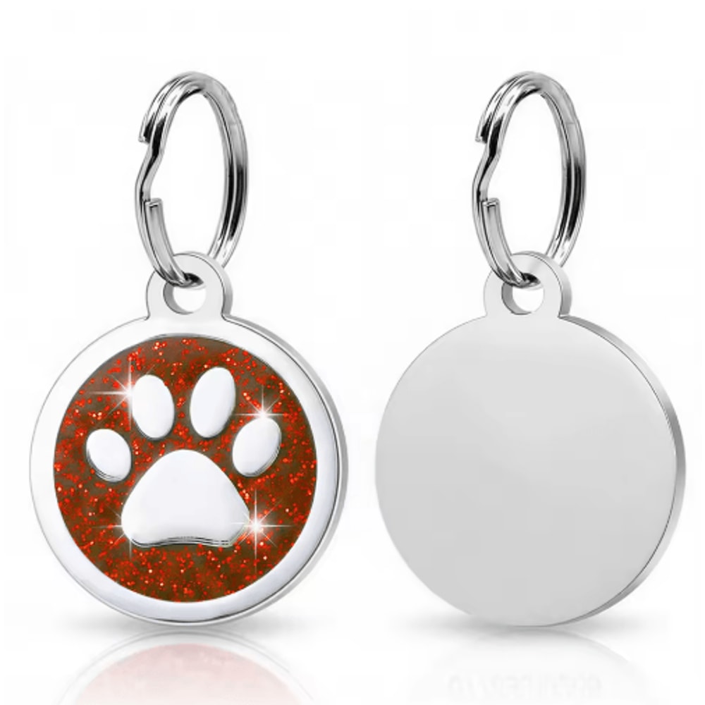 Personalized Paw Print Pet ID Tag Engraved Glitter Name Tag For Dogs Cats 1
