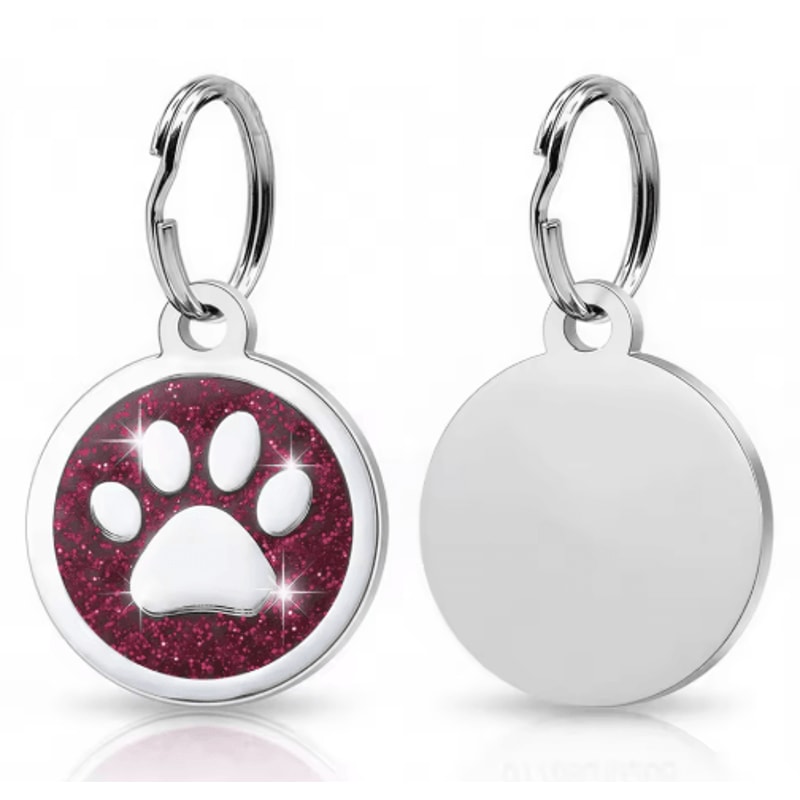 Personalized Paw Print Pet ID Tag Engraved Glitter Name Tag For Dogs Cats 2