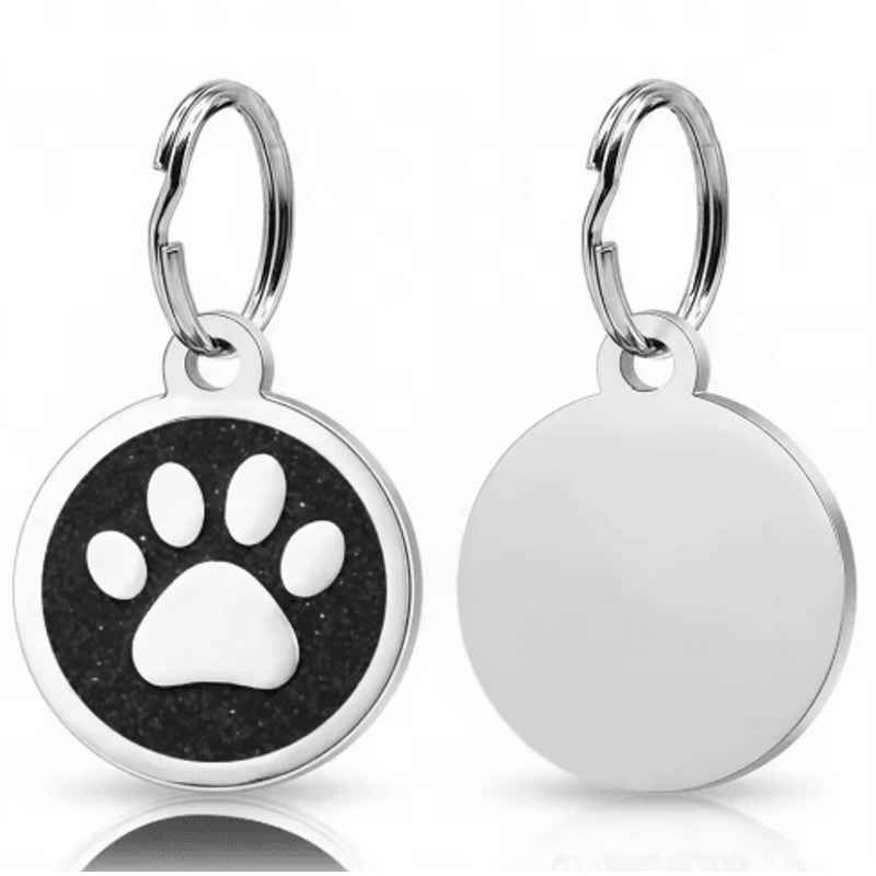 Personalized Paw Print Pet ID Tag Engraved Glitter Name Tag For Dogs Cats 3