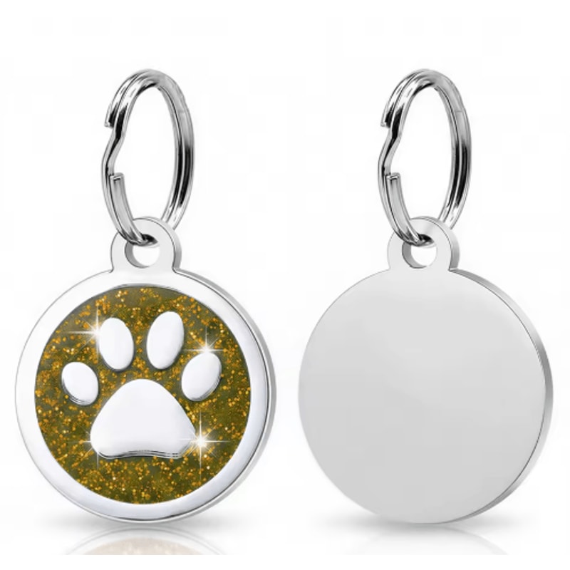 Personalized Paw Print Pet ID Tag Engraved Glitter Name Tag For Dogs Cats 7