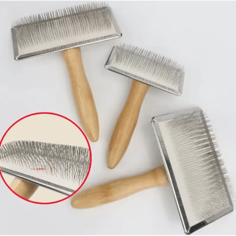 Wooden Pet Grooming Comb Stainless Steel Deshedding Detangling Brush For Dogs And Cats 0