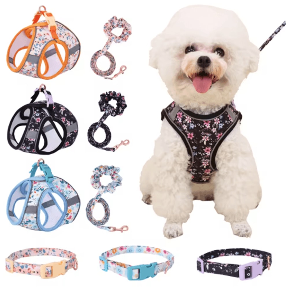 Cute Small Dog Harness Leash Set Soft Adjustable Puppy Vest With Cat Collar Accessories 0