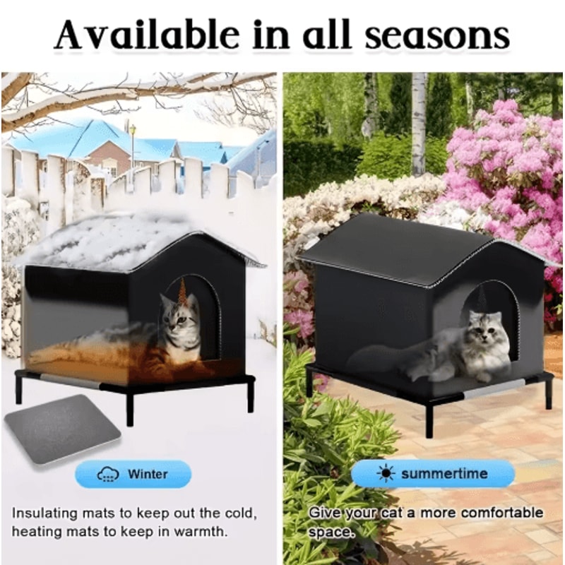 Insulated Outdoor Cat House Warm Winter Shelter With Cushion Shelf For Stray Cats And Kittens 2