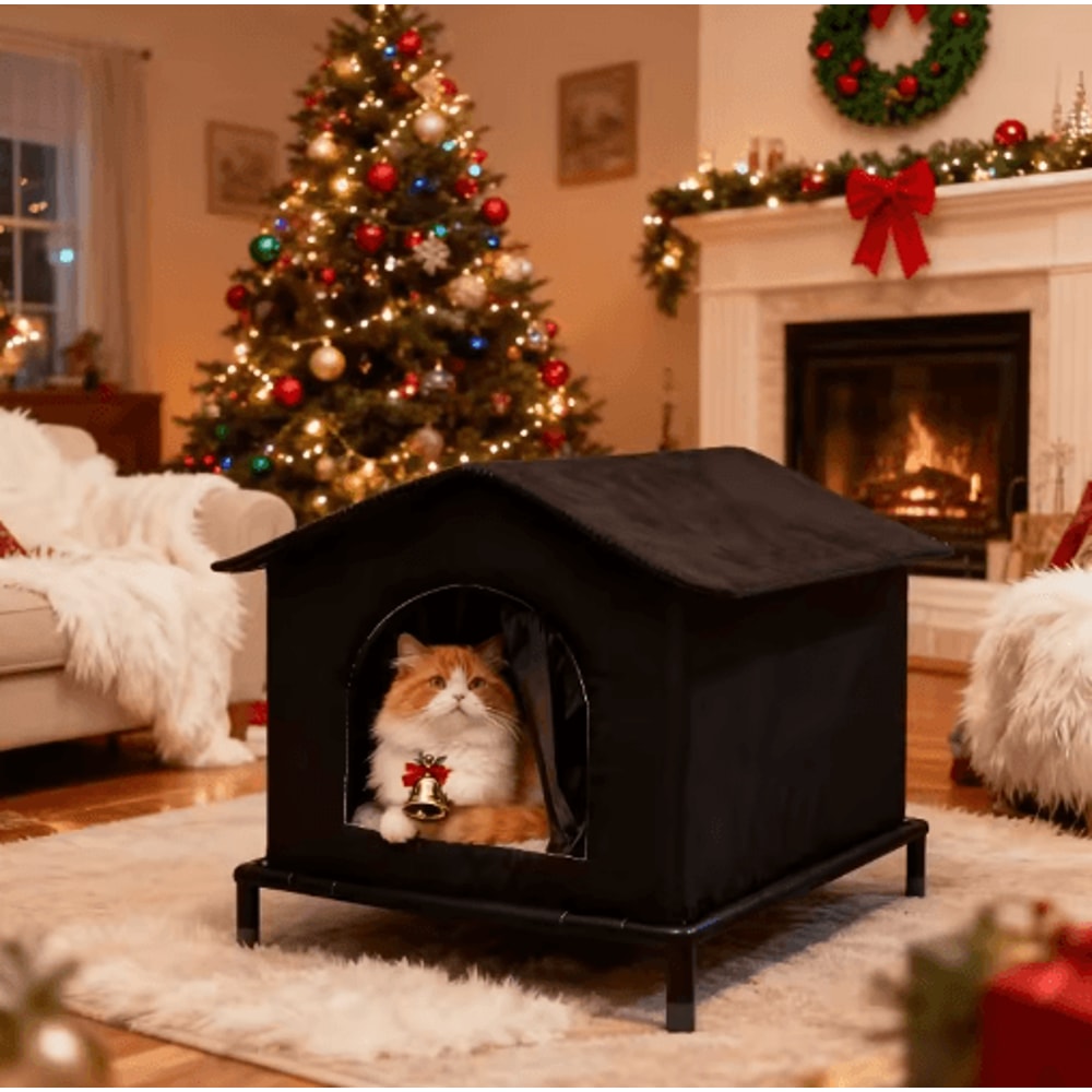 Insulated Outdoor Cat House Warm Winter Shelter With Cushion Shelf For Stray Cats And Kittens 3