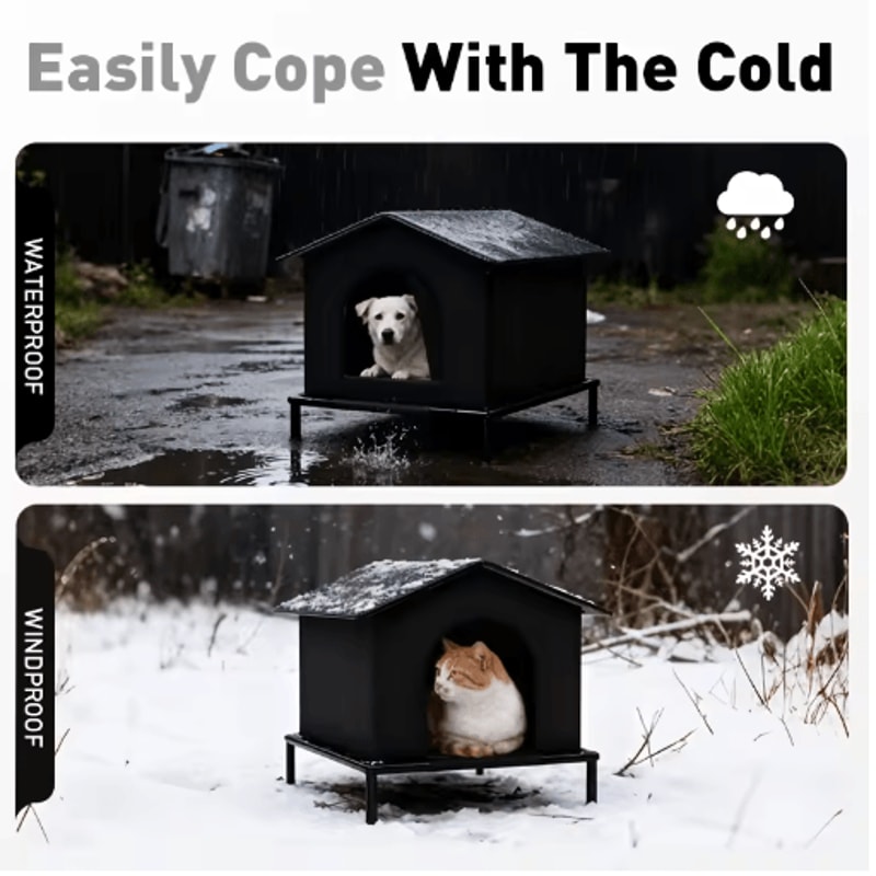 Insulated Outdoor Cat House Warm Winter Shelter With Cushion Shelf For Stray Cats And Kittens 5