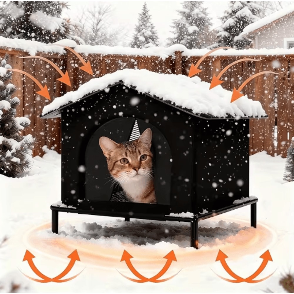 Insulated Outdoor Cat House Warm Winter Shelter With Cushion Shelf For Stray Cats And Kittens 0