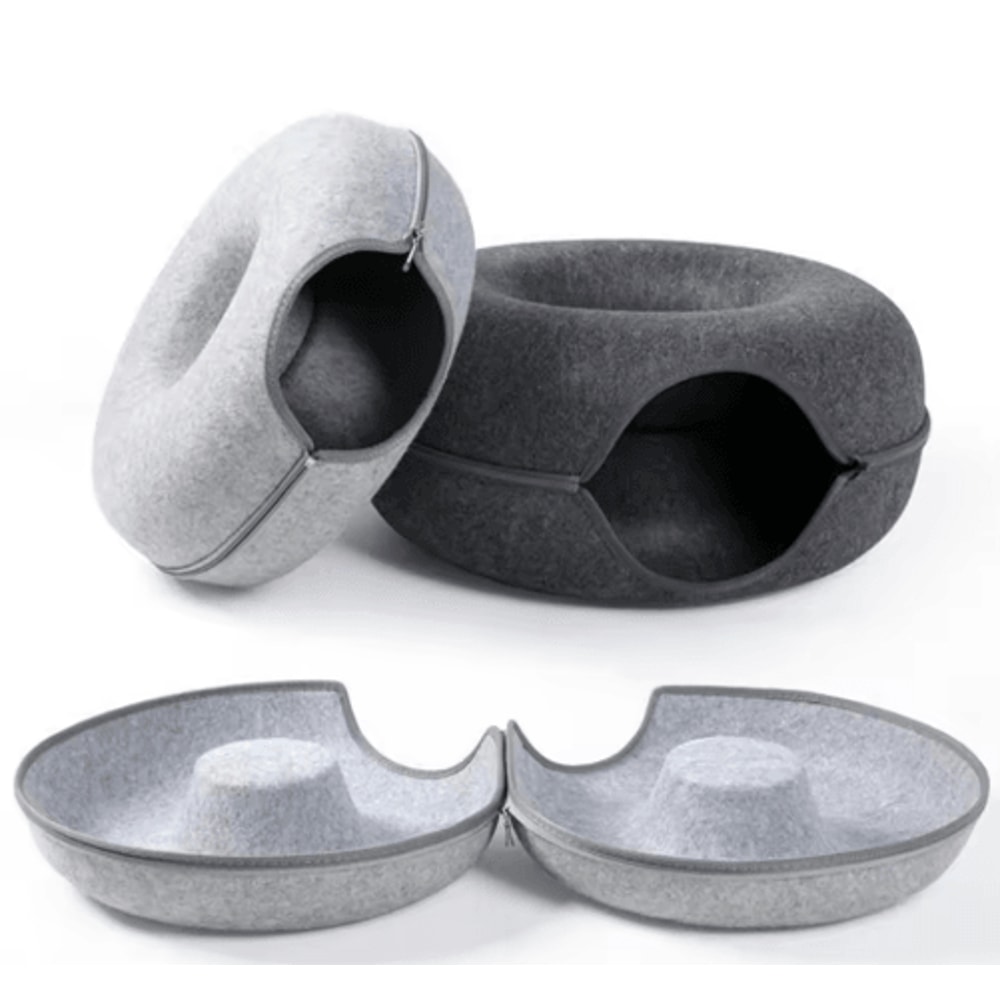 Interactive Felt Cat Tunnel Bed Round Donut Nest Scratcher Play Tunnel For Cats 8