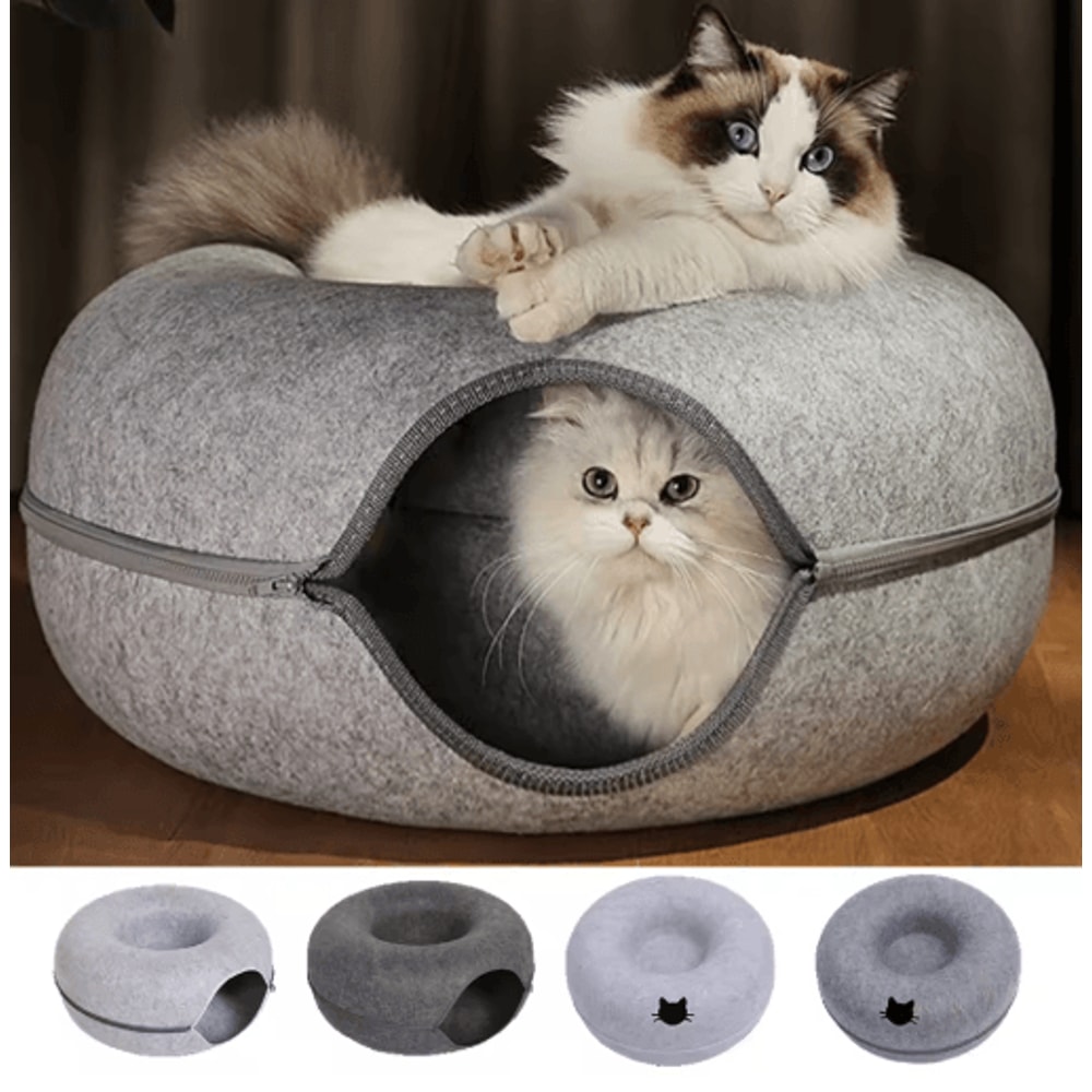 Interactive Felt Cat Tunnel Bed Round Donut Nest Scratcher Play Tunnel For Cats 9