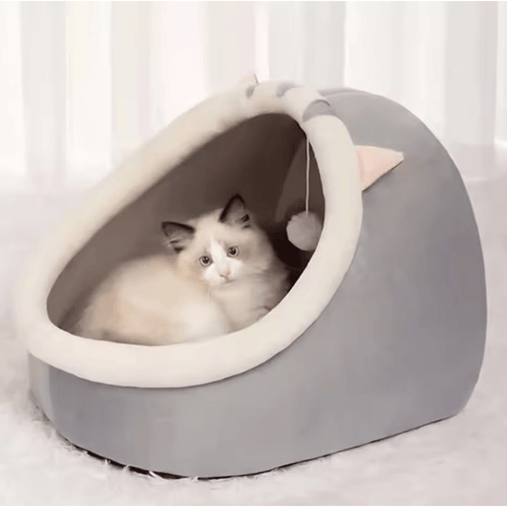 Warm SemiClosed Cat Nest Bed Cozy AllSeason Pet Sleeping House For Cats Small Pets 3