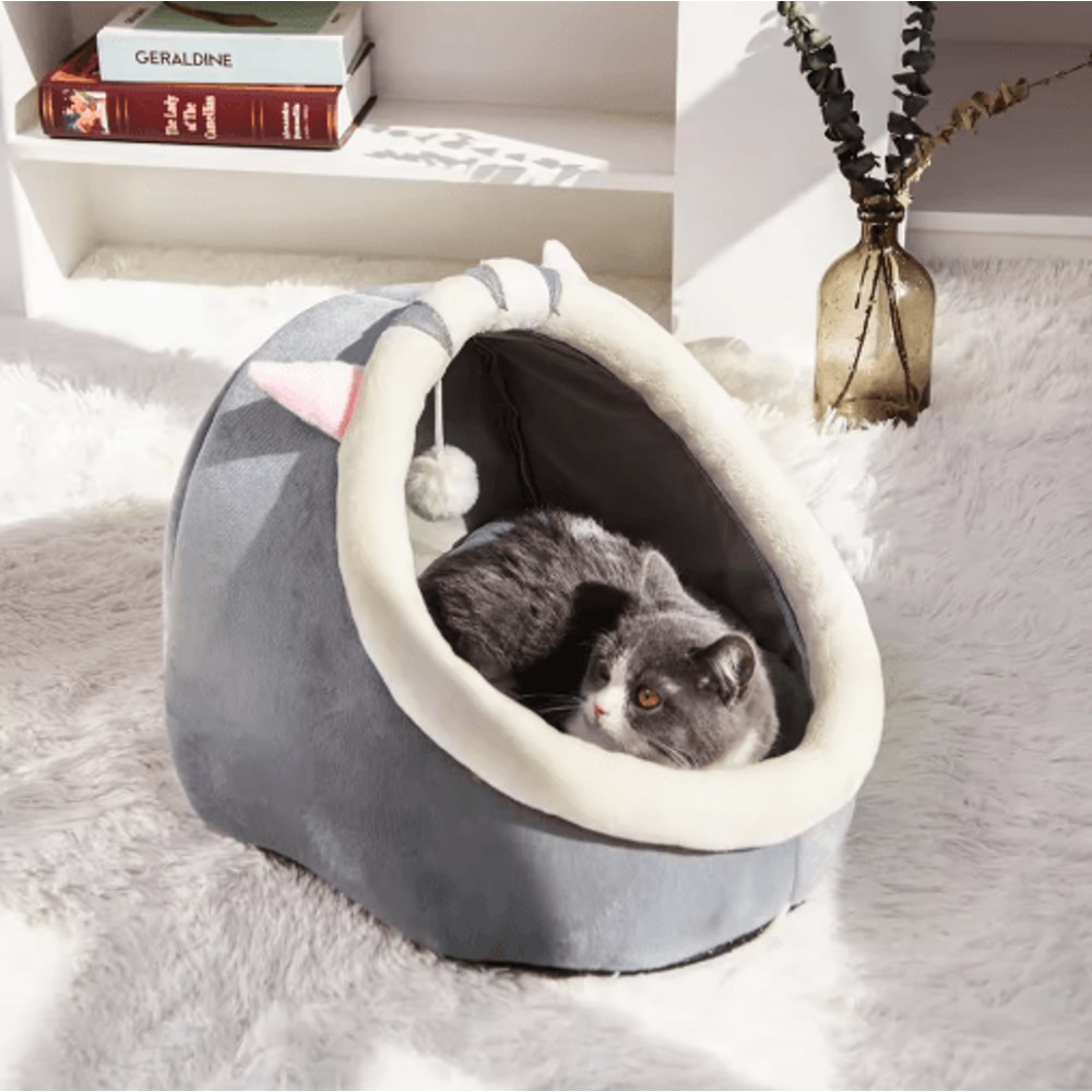 Warm SemiClosed Cat Nest Bed Cozy AllSeason Pet Sleeping House For Cats Small Pets 4
