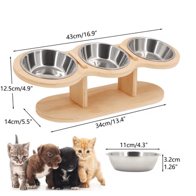 Elevated Wooden Cat Bowls Raised Feeder Stand With Stainless Steel Bowls For Cats Puppies 1