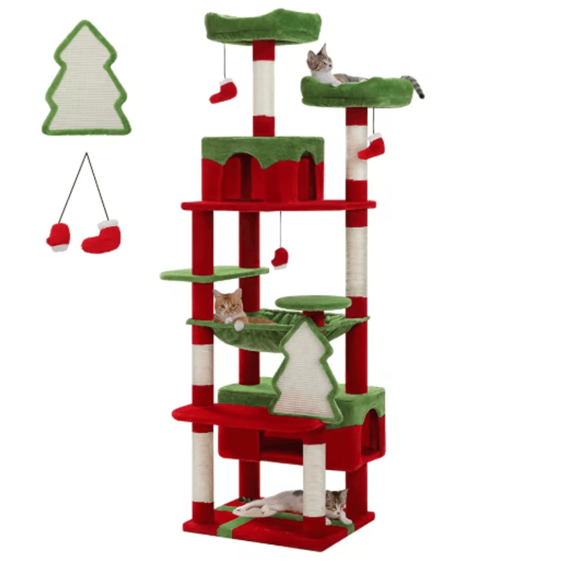 Large Cat Tree Tower MultiLevel Indoor Cat Condo With Hammock Scratching Posts Toys 1