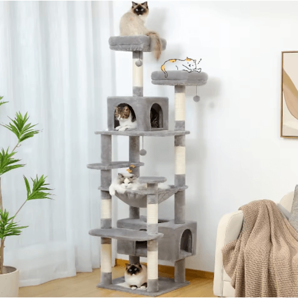 Large Cat Tree Tower MultiLevel Indoor Cat Condo With Hammock Scratching Posts Toys 0