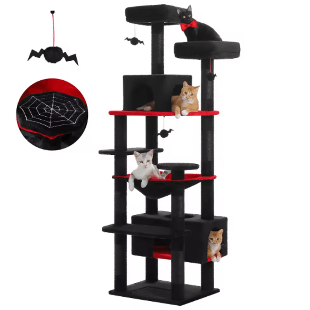 Large Cat Tree Tower MultiLevel Indoor Cat Condo With Hammock Scratching Posts Toys 2